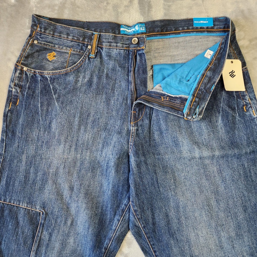 Rocawear Jeans Men 42 Patchwork Denim Y2k Embroidered Wide Leg Baggy Grunge Punk - Picture 2 of 10